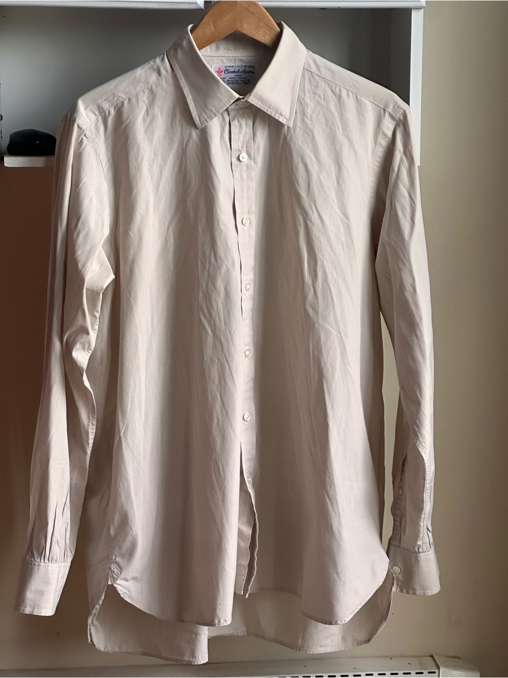 Turnbull Asser London 100% Cotton Plain Tan khaki Men’s Dress Shirt Size 17-4